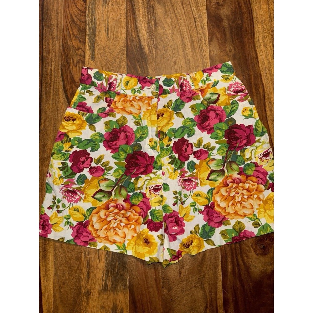 Floral Vibrant Bright Shorts 10 80s 90s Vintage Casual Summer Light 100% Cotton